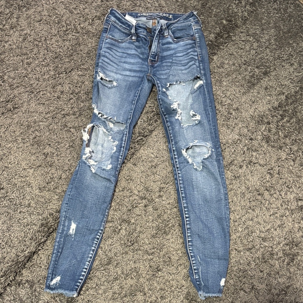 American Eagle Outfitters Distressed Blue Skinny Jeans